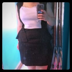 Peplum black and white color block mini dress
